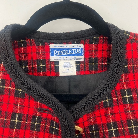 Vintage Pendleton Petite 100% Virgin Wool Tartan Plaid Red Blazer Jacket 10 y2k - Picture 7 of 11